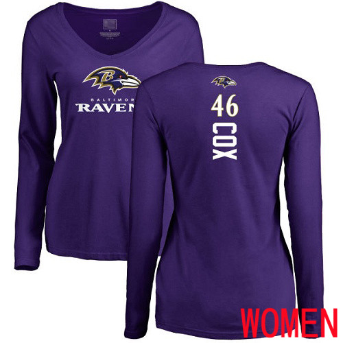 Baltimore Ravens Purple Women Morgan Cox Backer NFL Football #46 Long Sleeve T Shirt->nfl t-shirts->Sports Accessory